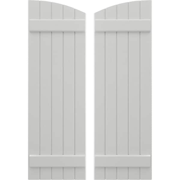 Ekena Millwork Americraft 5-Board (2 Batten) Wood Joined Board-n-Batten Shutters w/Ellipt Top, ARW101BE518X77STH, PR ARW101BE518X77STH - main